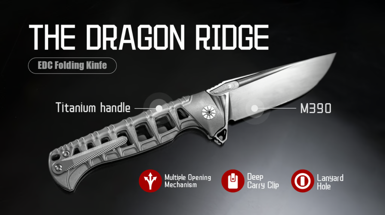 Dragon Ridge EDC Knife: Titanium Handle, M390 Blade, Ergonomic Design