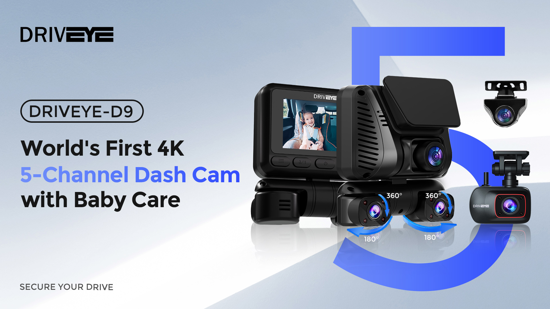DRIVEYE: Ultimate 4K 5-Channel Dash Cam with Baby Monitor