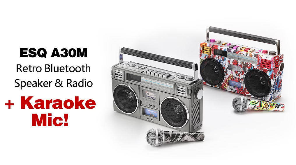 ESQ A30M: Retro Bluetooth Speaker & Radio + Karaoke Mic!